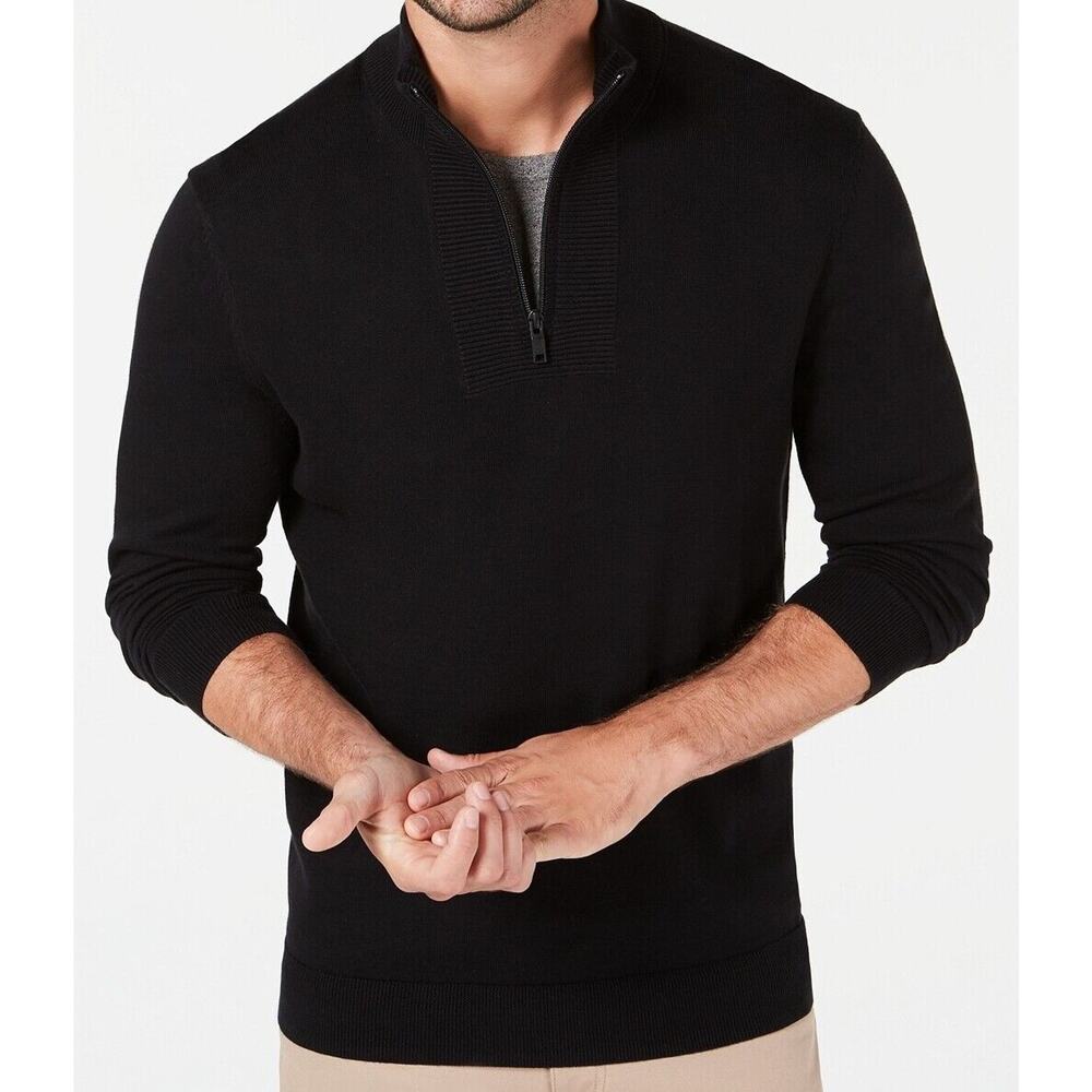 Alfani Men's Black Quarter-Zip Ribbed Placket Sweater Size Small - Picture 9 of 11